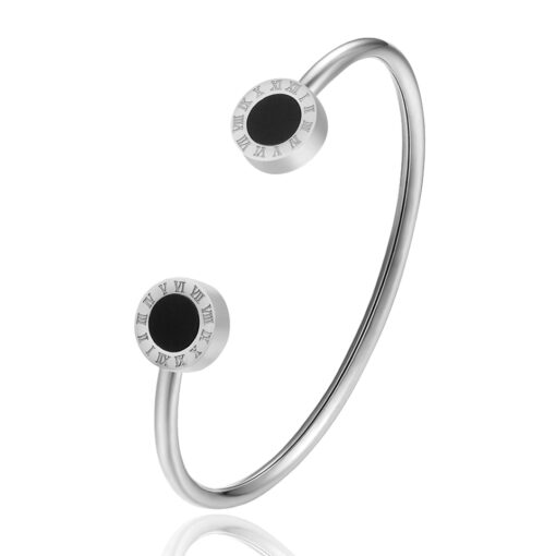 Roman Numerals Black Enamel Stainless Steel Open Bracelet | Timeless & Elegant Jewelry - Image 3