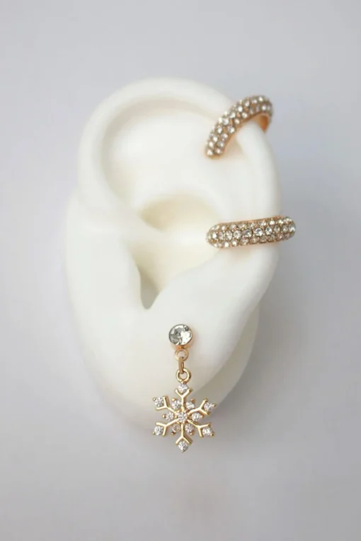 "Let It Snow" | 24K Snowflake CZ Stud Dangle Earrings - Image 3