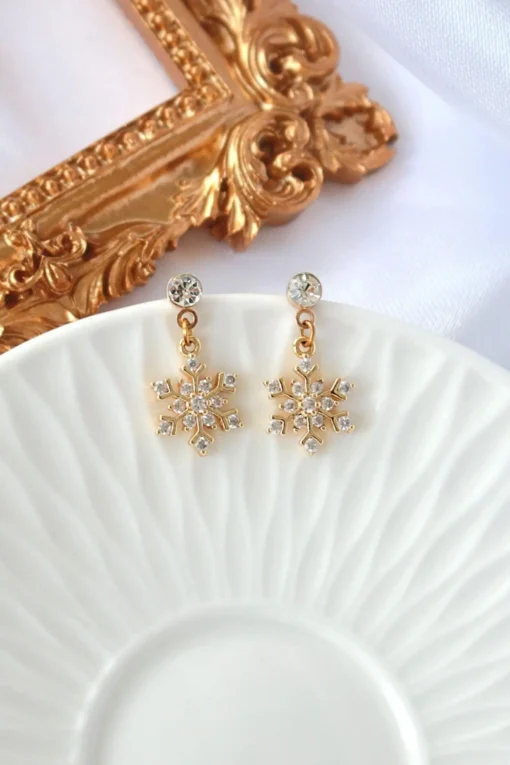 "Let It Snow" | 24K Snowflake CZ Stud Dangle Earrings - Image 4