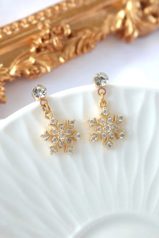 "Let It Snow" | 24K Snowflake CZ Stud Dangle Earrings