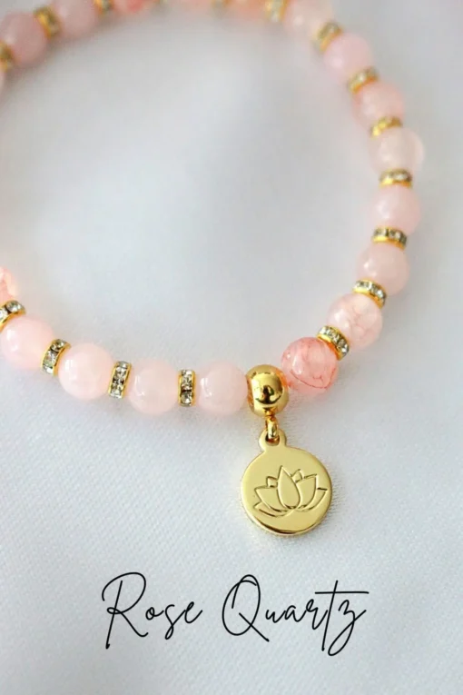 "Peace & Love" Rose Quartz - Amethyst Elastic Bracelet with 24K Lotus Flower Charm Healing & Elegant Jewelry - Image 4