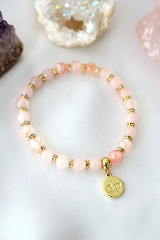 "Peace & Love" Rose Quartz - Amethyst Elastic Bracelet with 24K Lotus Flower Charm Healing & Elegant Jewelry - Image 5