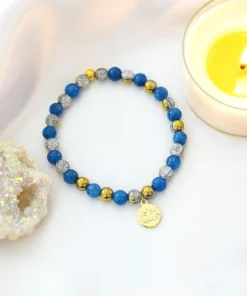 Blue Kyanite Elastic Bracelet | 24K Lotus Flower