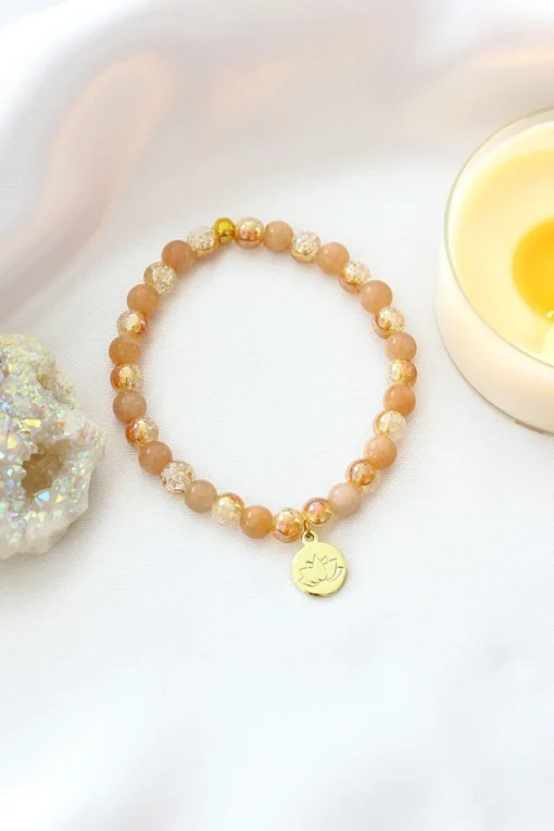 Sunstone Elastic Bracelet | 24K Lotus Flower