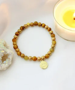 Tiger's Eye Stone Elastic Bracelet | 24K Gold Lotus Flower Amulet for Protection & Positive Energy