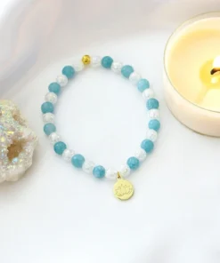 Aquamarine Elastic Bracelet | 24K Lotus Flower