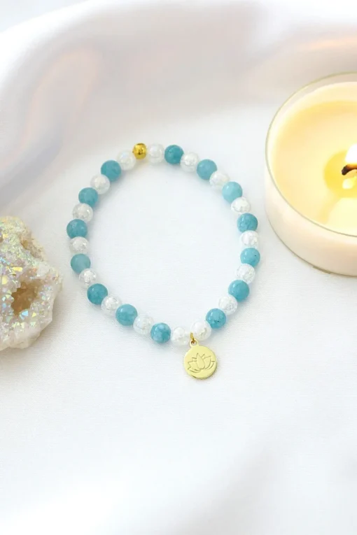 Aquamarine Elastic Bracelet | 24K Lotus Flower