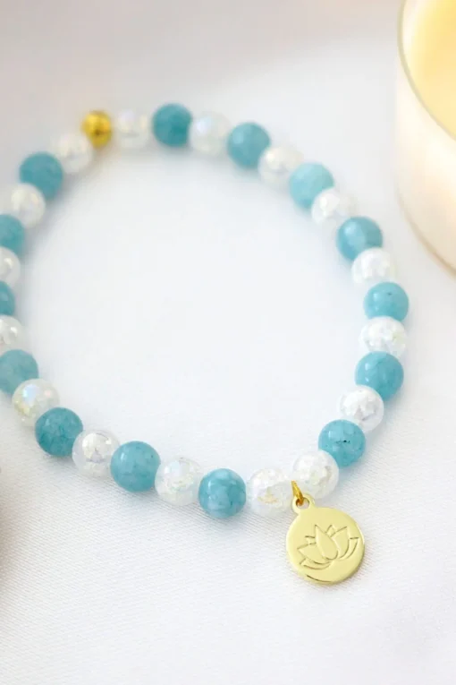 Aquamarine Elastic Bracelet | 24K Lotus Flower - Image 2