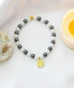 Hematite Elastic Bracelet | 24K Lotus Flower
