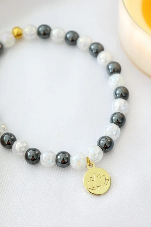 Hematite Elastic Bracelet | 24K Lotus Flower - Image 2