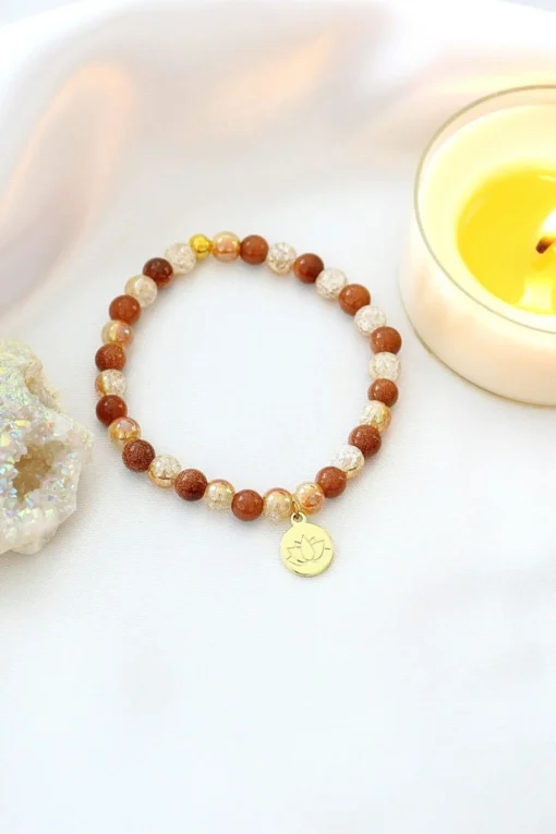 Goldstone Elastic Bracelet | 24K Lotus Flower