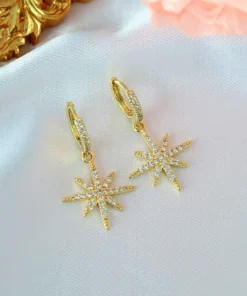 "Polaris Star" | 24K Gold-Plated Hoops with Star Charm & Diamond-Cut Cubic Zirconia
