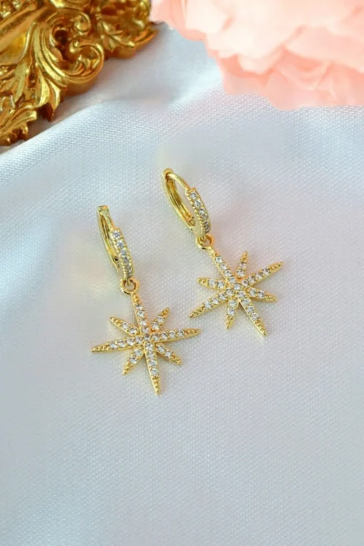 "Polaris Star" | 24K Gold-Plated Hoops with Star Charm & Diamond-Cut Cubic Zirconia