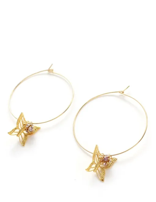 Elegant Butterflies Hoop Earrings – 18K Gold & Crystals - Image 2