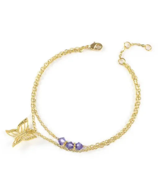 18K Gold Butterfly Bracelet with Tanzanite Crystals - Image 2