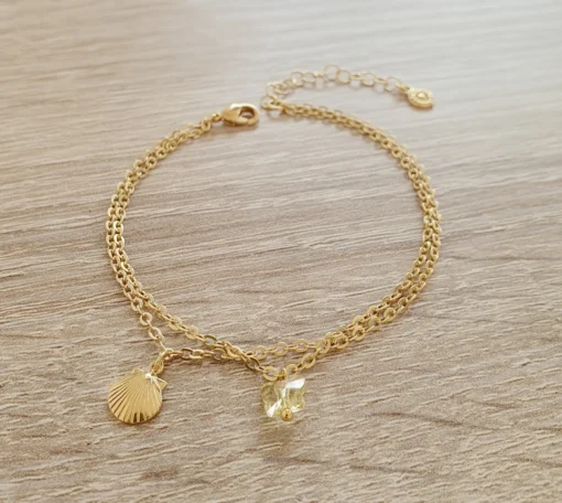 18K gold plated seashell bracelet with yellow crystal butterfly - Image 3