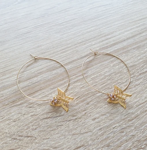 Elegant Butterflies Hoop Earrings – 18K Gold & Crystals - Image 3