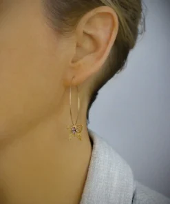 Elegant Butterflies Hoop Earrings – 18K Gold & Crystals