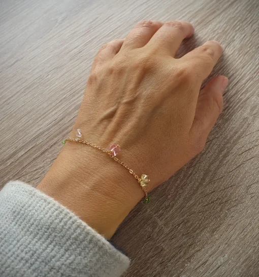 Fluttering Elegance | 18K Gold Plated Bracelet with Austrian Crystal Butterflies - Image 2