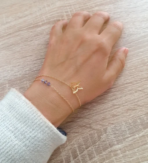 18K Gold Butterfly Bracelet with Tanzanite Crystals - Image 3