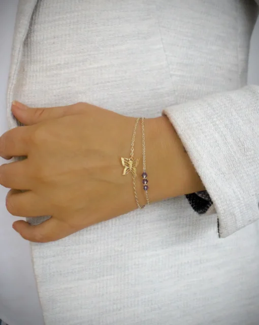 18K Gold Butterfly Bracelet with Tanzanite Crystals