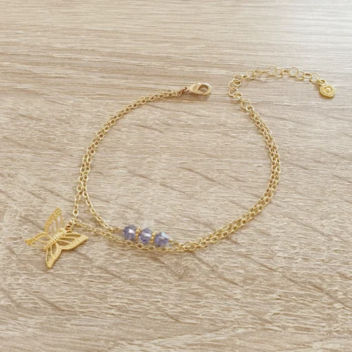 18K Gold Butterfly Bracelet with Tanzanite Crystals - Image 4