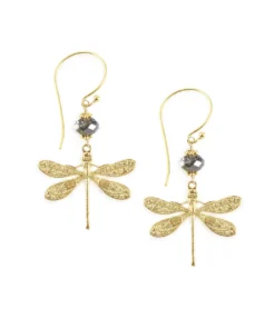 Gold Plated Dragonfly Earrings with Black Diamond Crystals: A Sparkling Touch of Elegance and Transformation