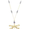 Graceful Dragonfly 18K gold plated long necklace with sparkling Tanzanite crystals