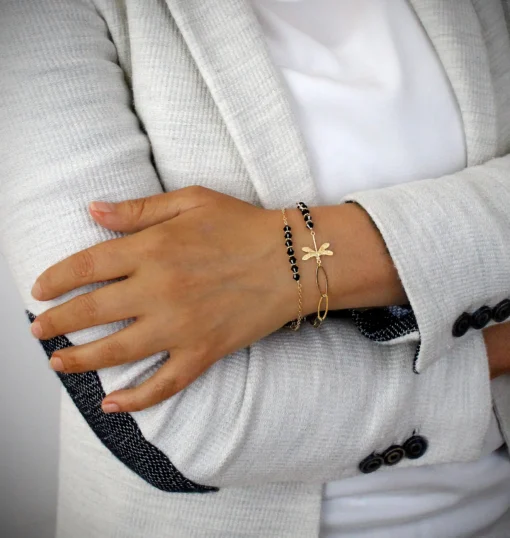 18K gold plated dragonfly bracelet with black crystals - Image 2