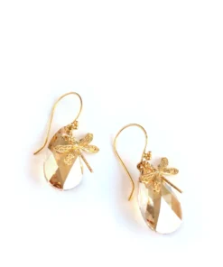 18K Gold Plated Dragonfly Earrings with Golden Shadow Drops