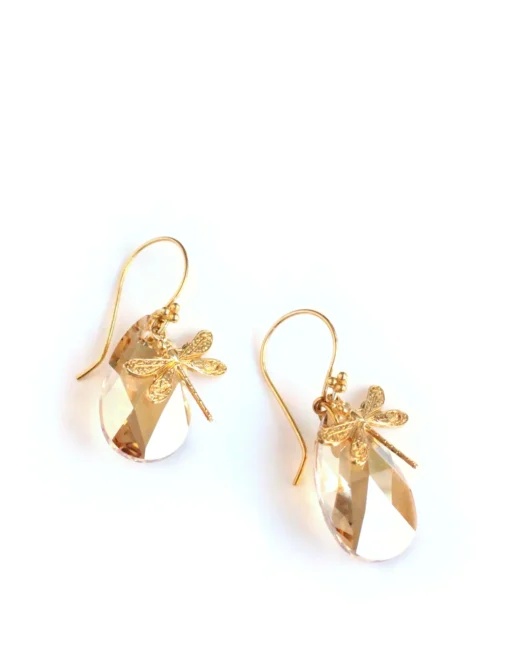 18K Gold Plated Dragonfly Earrings with Golden Shadow Drops