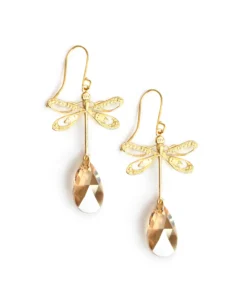 18K gold plated dragonfly earrings with Golden Shadow drops