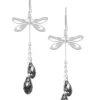 Rhodium Plated Dragonfly Earrings with Black Diamond Drops
