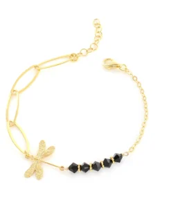 18K gold plated dragonfly bracelet with black crystals