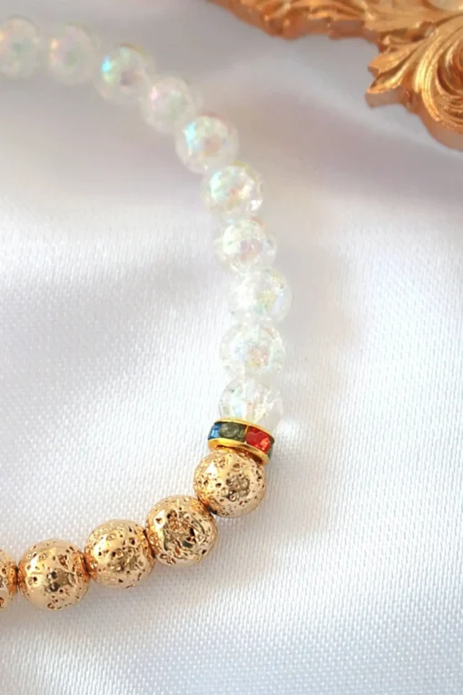 Aroma Diffuser Bracelet - Golden Lava Stone Elastic Bracelet - Image 4