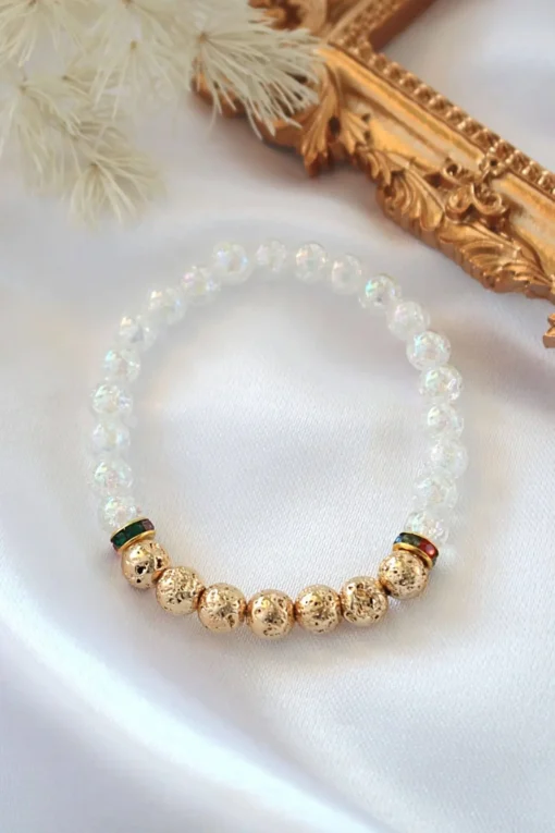 Aroma Diffuser Bracelet - Golden Lava Stone Elastic Bracelet - Image 3