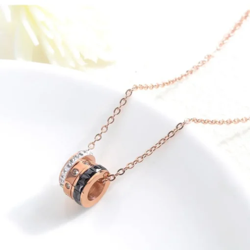 Rose Gold Triple Ring Necklace - Image 2