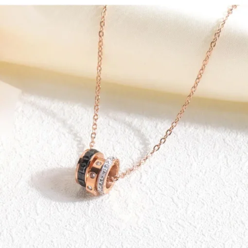 Rose Gold Triple Ring Necklace - Image 3