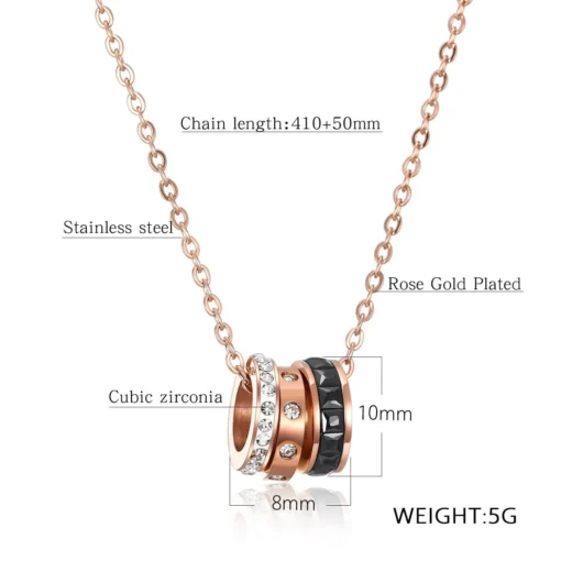 Rose Gold Triple Ring Necklace - Image 4
