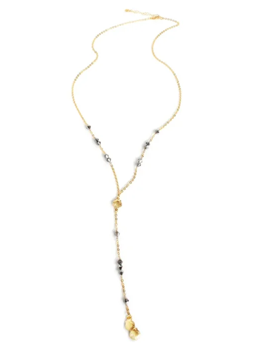 18K gold plated seashell Y-necklace with Black Diamond crystals - Image 2