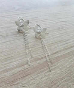 Elegant Radiant Flutter Rhodium Drop Earrings with Sparkling Cubic Zirconia
