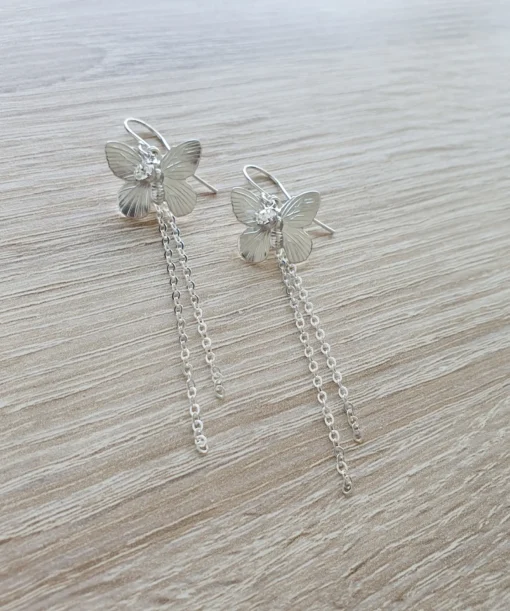 Elegant Radiant Flutter Rhodium Drop Earrings with Sparkling Cubic Zirconia
