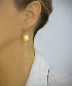 Long-length 18K gold plated seashell earrings