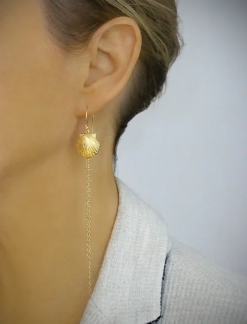 Long-length 18K gold plated seashell earrings