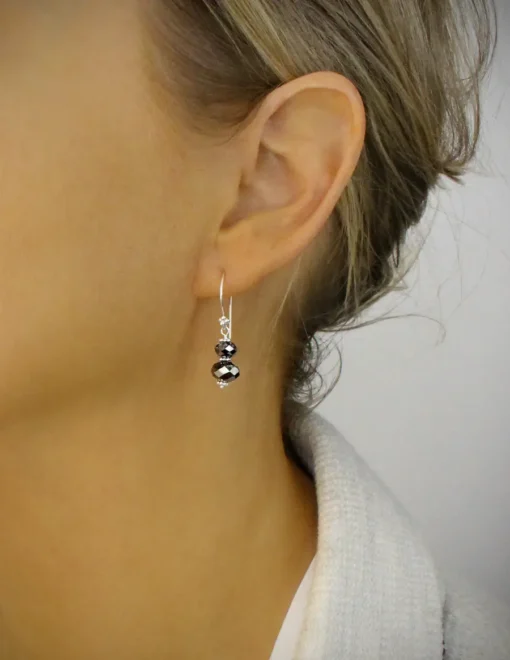 Rhodium plated earrings with Black Diamond Austrian crystals