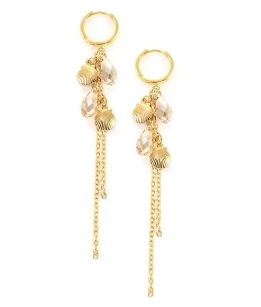 18K gold plated hoop earrings with crystal drops and seashells - Image 2