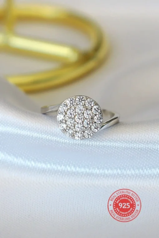 925 Silver Pave Button Ring