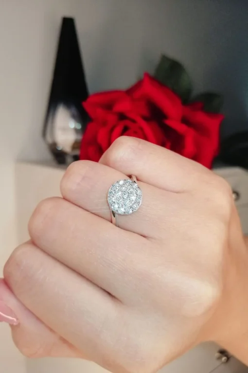 925 Silver Pave Button Ring - Image 2