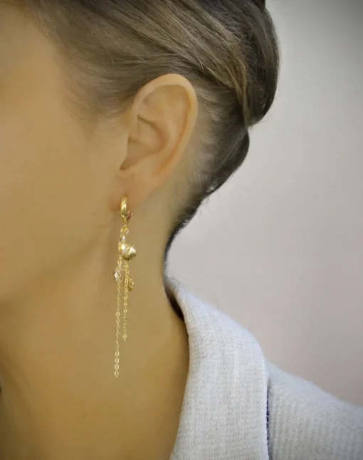 18K gold plated hoop earrings with crystal drops and seashells