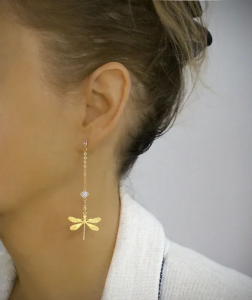 18K gold plated dragonfly and diamond-cut crystal stud earrings - Image 2